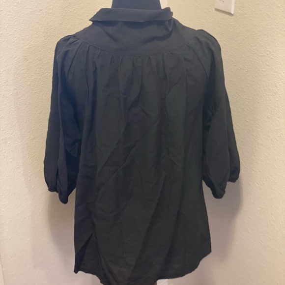 BCBG Max Azria Black Tie Neck Blouse Top Puff Sleeve Shawl Collar M - Picture 6 of 6